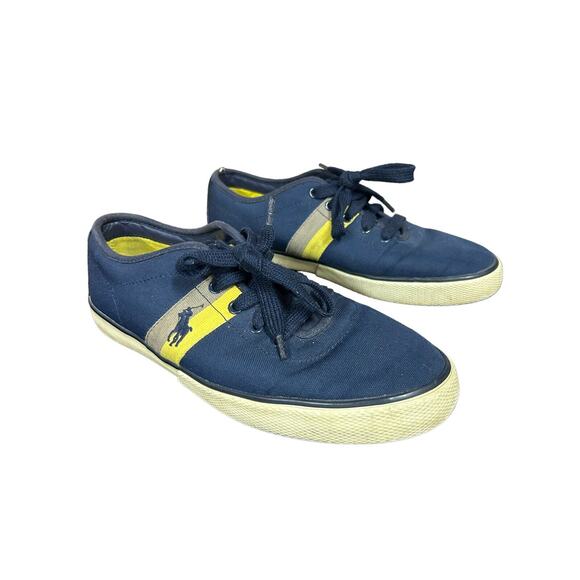 Polo Ralph Lauren Halford 8D Men's‎ Blue Canvas Logo Lace Up Sneakers Shoes - Picture 1 of 10